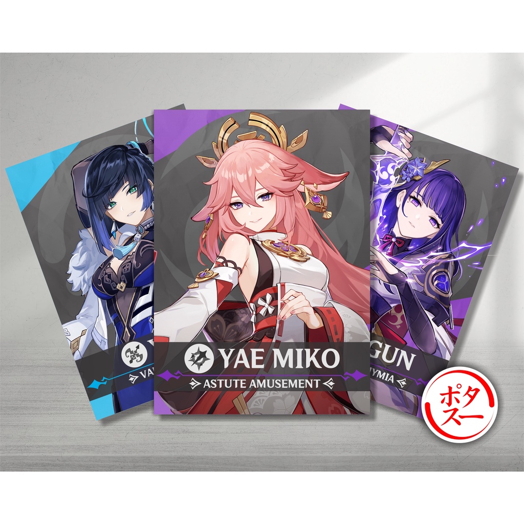 Koleksi Poster A4 Anime Game Genshin Impact B2 - Ayaka Ganyu Eula HuTao Kazuha Keqing Klee Nahida Nilou Shenhe Shinobu Raiden Shogun Xiao Yae Miko Yelan Zhongli