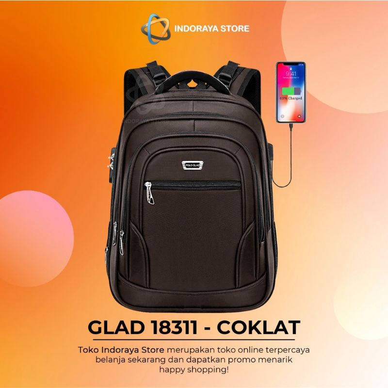 POLO LAND - Tas Ransel Kerja Pria Import 18inch Backpack POLO FREE Kabel USB C +