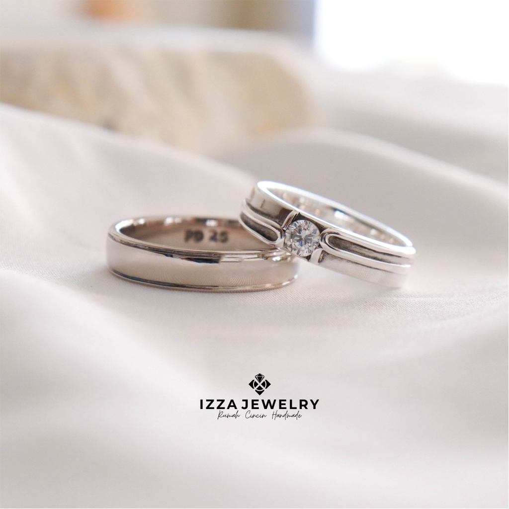 Cincin Nikah Emas Putih 10% dan Perak 925 Asli