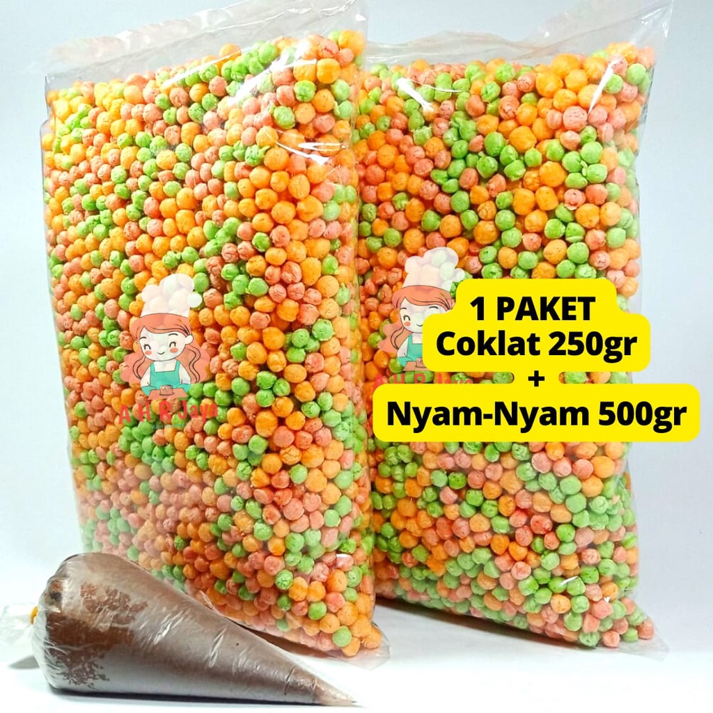 

Nyam Nyam PAKET Rice Crispy 500 gr + Coklat Selai Cair 250 gr / Nyamnyam rice balls / Nyam nyam kiloan