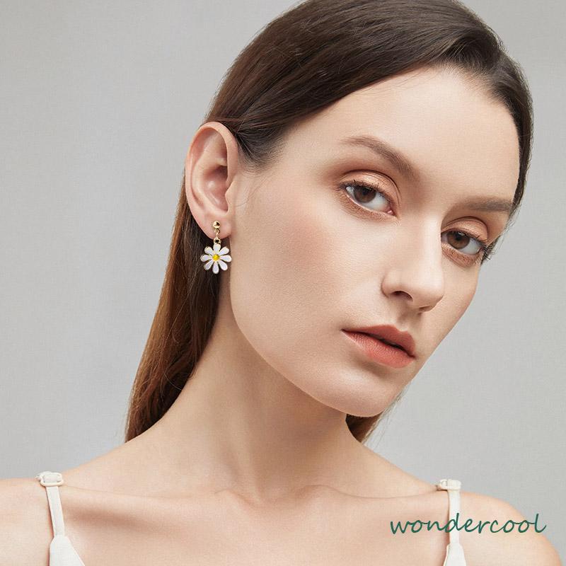 925 Silver Daisy Earrings Fashion Anting Pejantan Bunga Matahari Manis Segar-Won