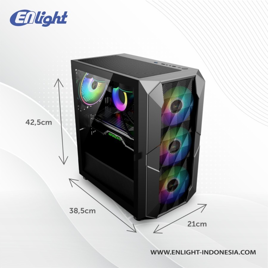 Casing Komputer Enlight Black Silver Free 1 Fan RGB M-Atx Gaming Case