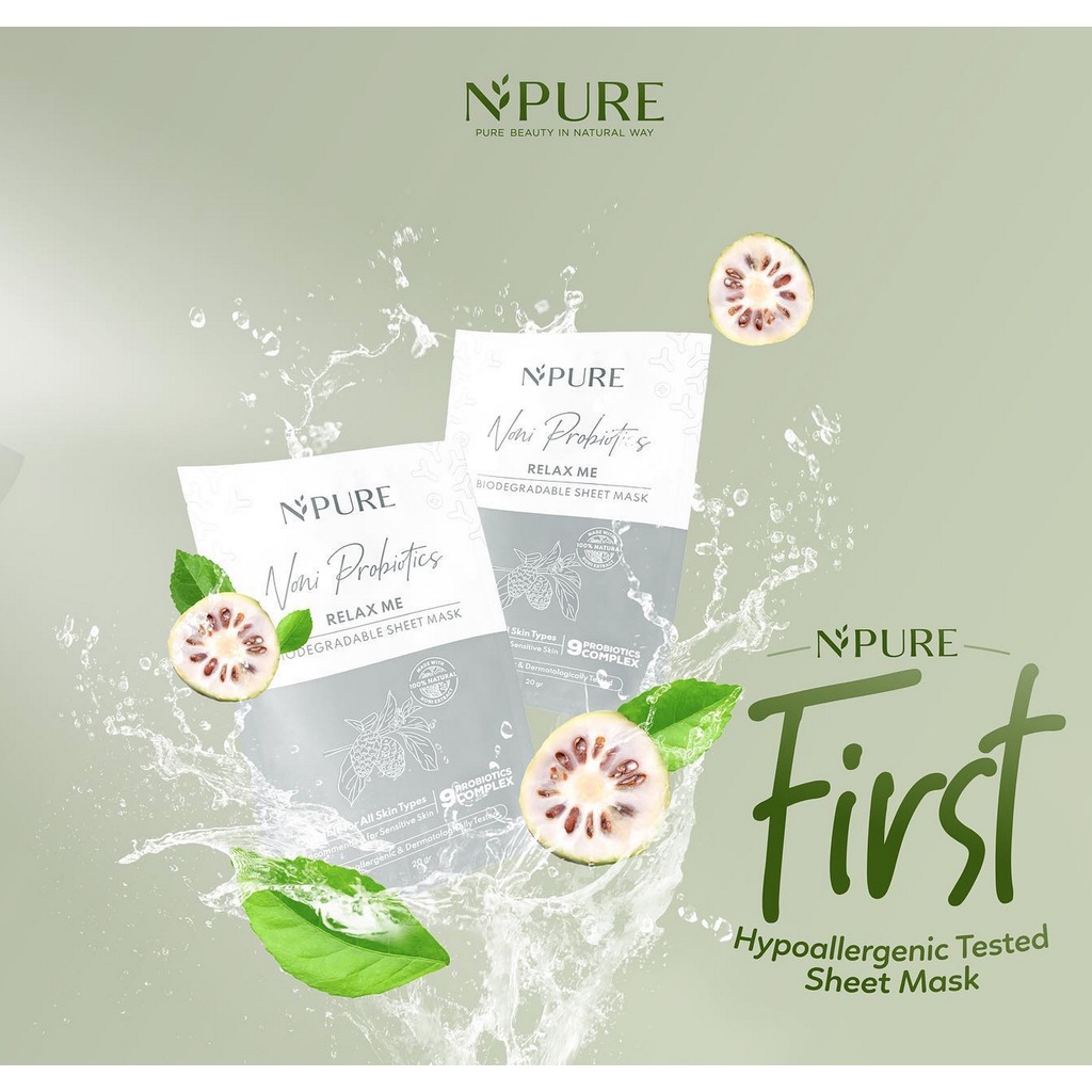 B25 N'PURE noni probiotics sheet mask masker npure murah asli termurah original bpom 20gram salon wajah perawatan kecantikan tubuh mata melembabkan anti aging garis halus kerutan serum essence scrub peel toner pembersih