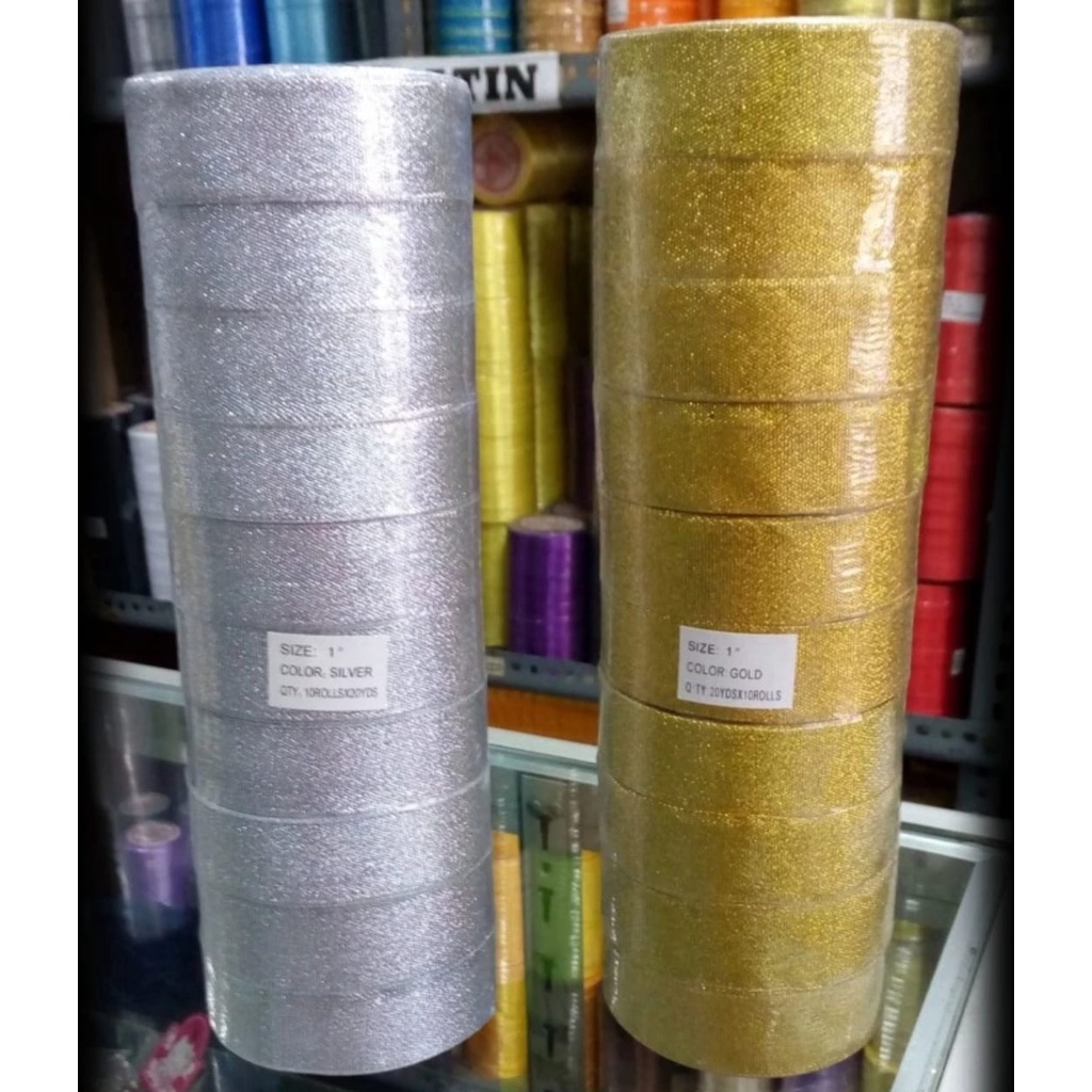 

Pita Metalik 1 inch Mas / Pita Metalik 1 inch Perak (2.5 cm)- 20 yds