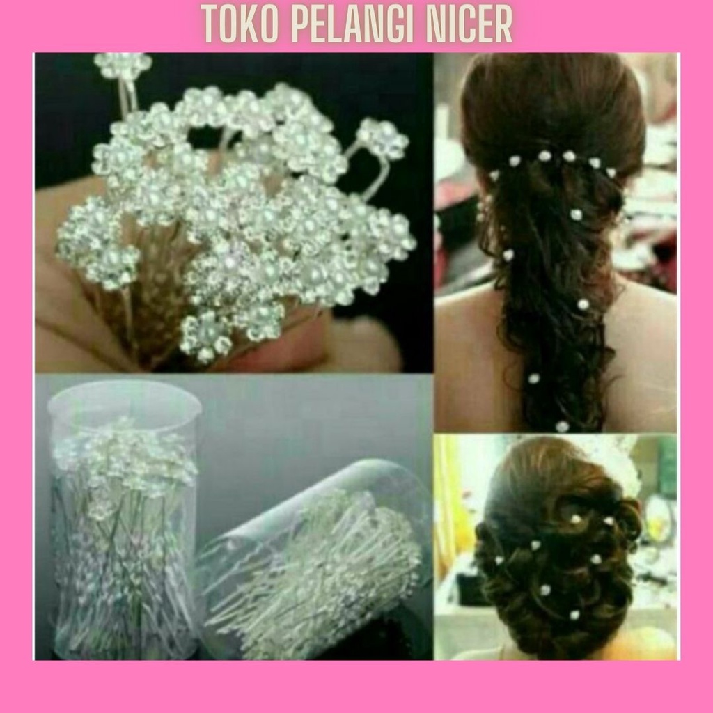 SATU Cucuk Hiasan rambut hair pin tusuk konde sanggul Pita mutiara silver Tokopelanginicer