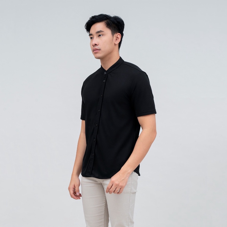 BROGUY Kemeja Pria Lengan Pendek Kerah Sanghai Casual Polos Slimfit Size M - XXL