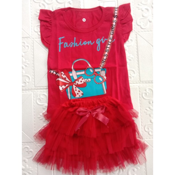 SETELAN ROK TUTU DAN KAOS RUFFLE USIA 0-1,5TH