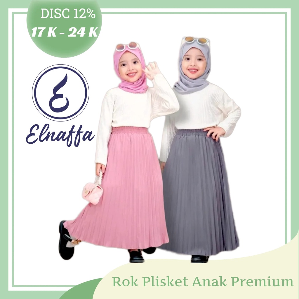 EL-NAFFA Rok Plisket Anak Bahan Hyget Premium Usia 4-11 Tahun RPA