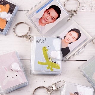 COD❤️1 &amp; 2 Inch Mini Photo Album 16 Pockets KeyRing Key Ring Shiny Transparent Foto Binder Kecil Card Holder Keychain Gantungan Kunci Jelly Color KPOP Koleksi Ganci pacar memory kenangan hadiah potret -A.one