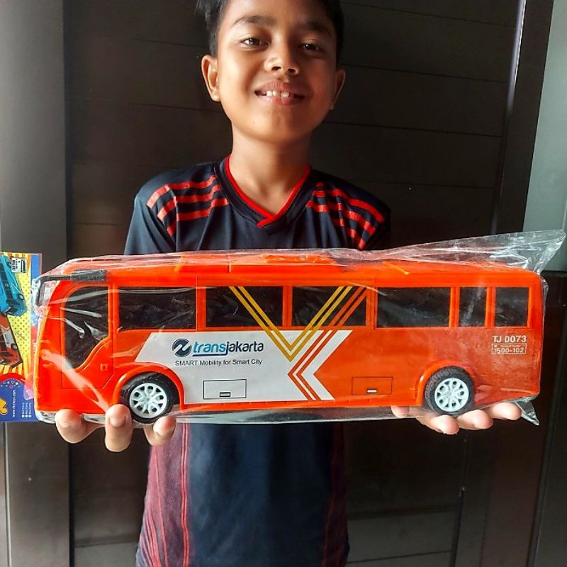 Mainan Bus Transjakarta - Mobil Bis Busway Tarik Anak Edukatif