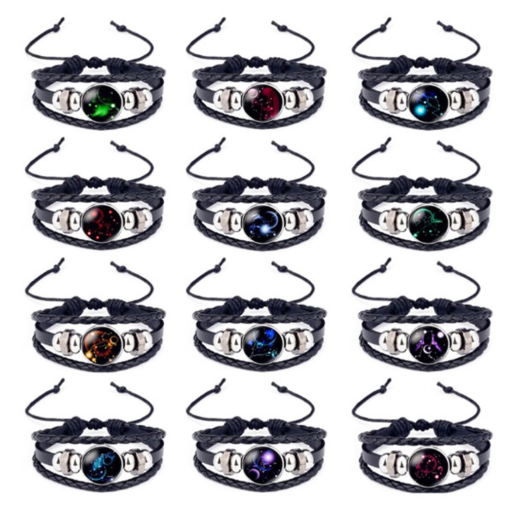 BRGUNIK Gelang Zodiak Tangan Wanita Pria kepang Zodiac Fashion Korea Glow Import Murah Hiasan A004