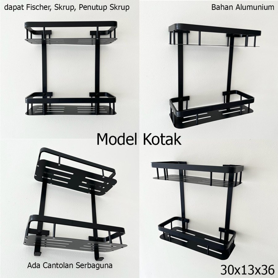 Rak Dinding Alumunium Tembok WC Toilet Serbaguna 2 Susun Bathroom Rack - Kotak Silver