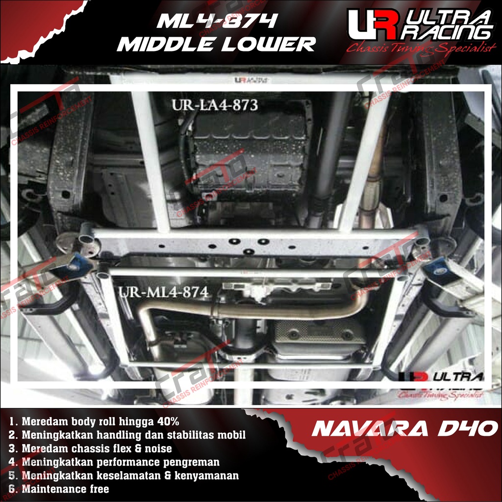 Aksesoris Stabiliser ULTRA RACING Safety Bar - Middle Lower Bar 4 Points - Nissan Navara D40 - ML4-8