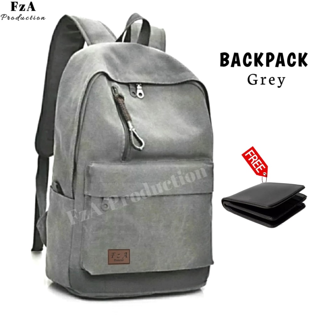 Tas Ransel Punggung Distro Casual Pria Wanita / Tas Ransel Laptop Original - FzA Gratis Dompet