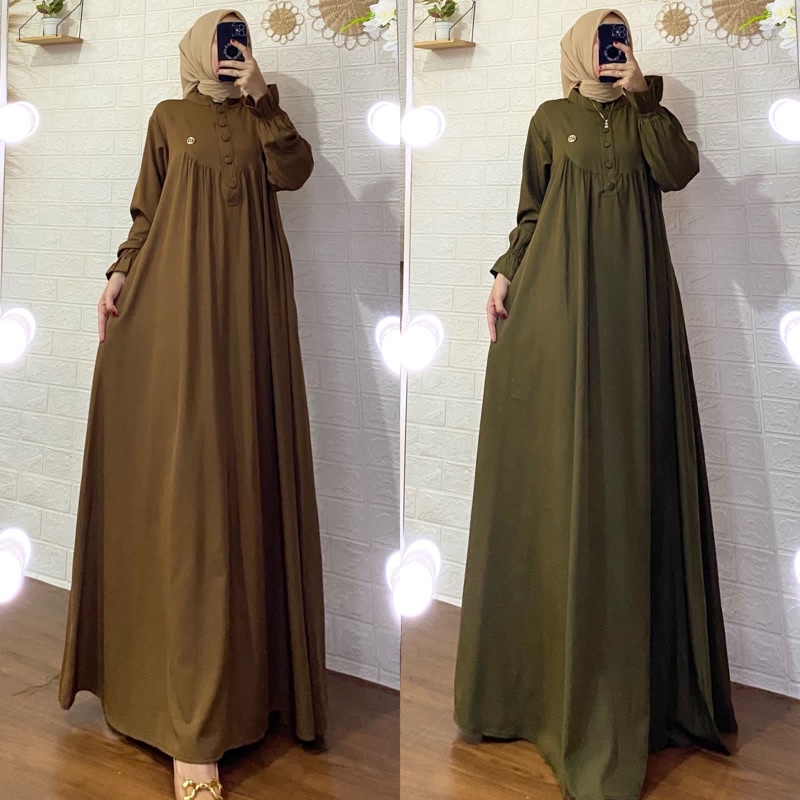 Gamis polos MUMA dress, bahan shakila premium LD 120 PB 140 fit to XXL jumbo