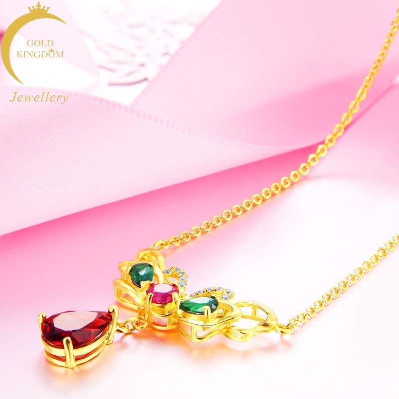 Goldkingdom Fashion Perhiasan Emas Asli Kadar 375 Bangkok Aksesoris Ready Stock Lapis Emas Kupu-Kupu Kalung Wanita Mewah Bertatahkan Garnet Rantai Pernikahan