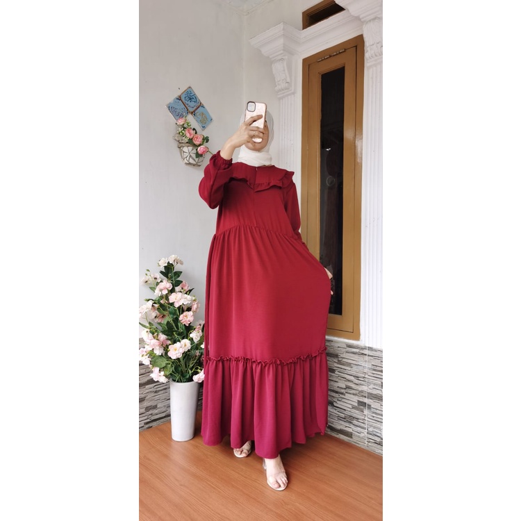 Khadijah Dress Crinkle Polos | Gamis Ruffle Busui Friendly