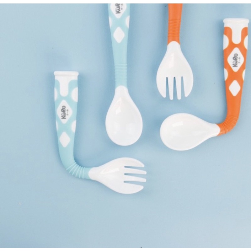 KURU Baby Flexi Fun Spoon and Fork Set | Sendok Garpu Makan Bayi