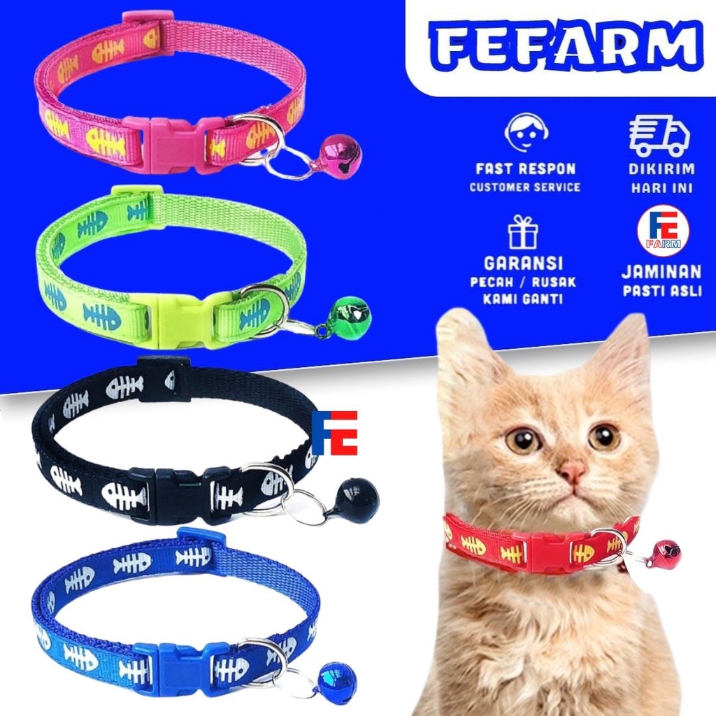 Pet collar Kalung kucing kalung anjing kelinci motif tulang ikan lonceng tali kucing lucu FEFARM