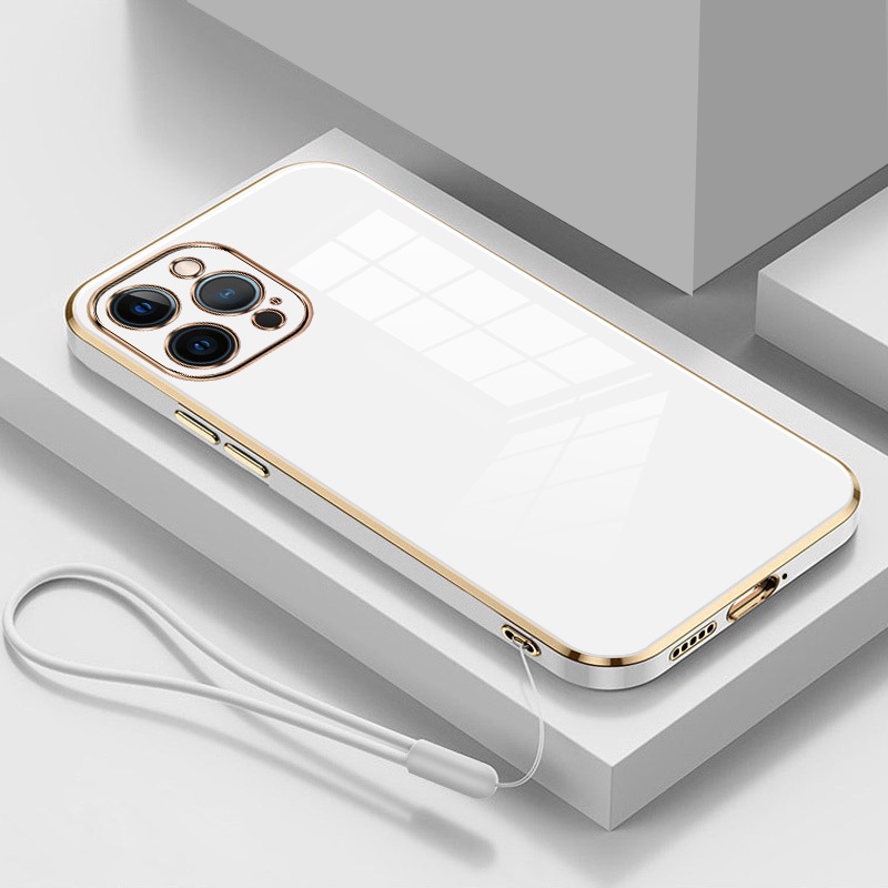 Soft Case Bahan Karet 6D Dengan Tali Untuk iPhone 6 6S Plus 7 8Plus XS Max XR 11 Pro Max