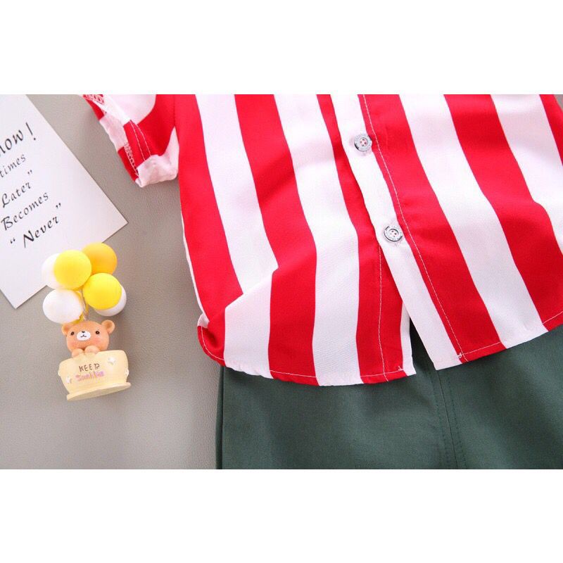 LID7001 - Baju + Celana Pendek Cotton Set 2in1 Setelan Bayi Lengan Pendek Garis