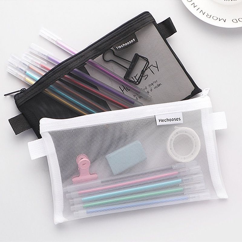 [COD] KOTAK PENSIL TRANSPARAN IMPORT CASUAL SIMPLE / TEMPAT PENSIL JARING