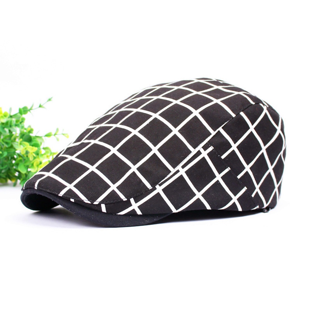 Topi Baret Adjustable Motif Kotak-Kotak Bahan Katun Untuk Pria Dan Wanita