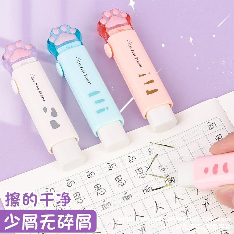 Penghapus Mekanik Anak Perempuan Sekolah Push Pull Cat Paw Lucu Aesthetic Cute Eraser Stationery