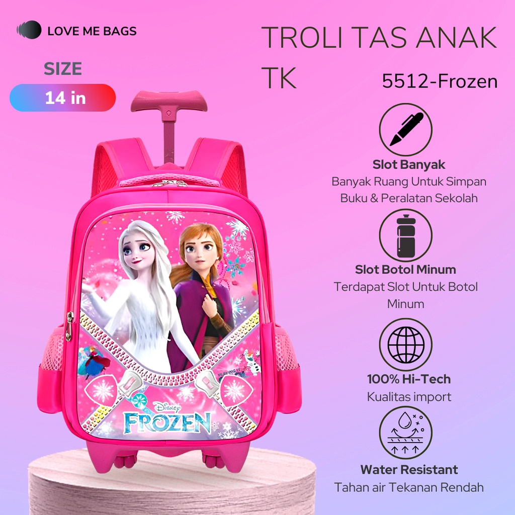 LMB Tas Troli Anak Sekolah Perempuan TK Bahan Nilon Premium Karakter Lucu Bagian Depan Timbul 6D