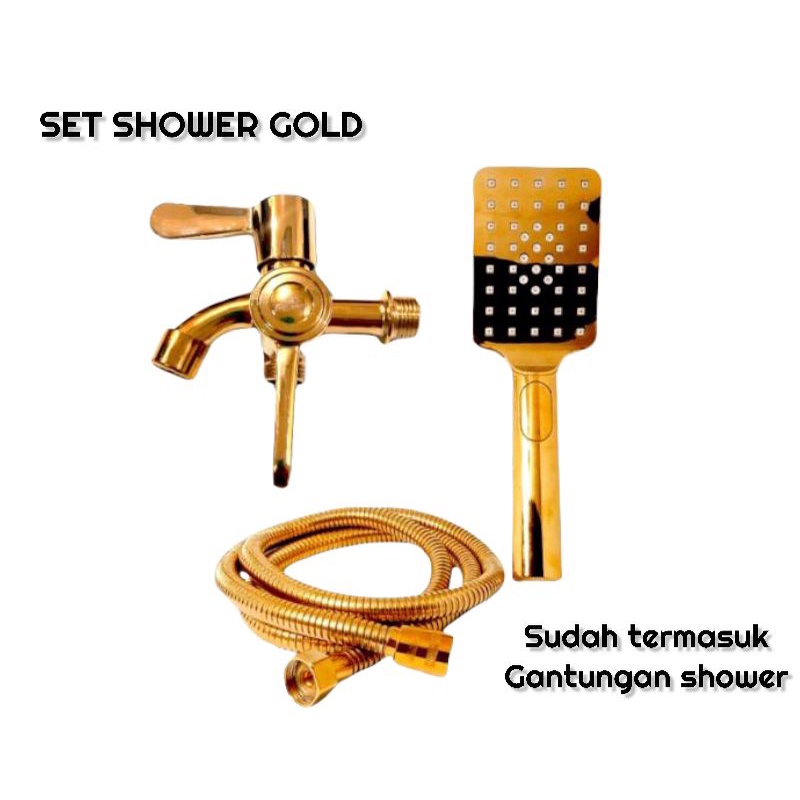 Paket Shower Kamar Mandi Gold | Set Shower | Shower Gold | Drad 1/2 Inch