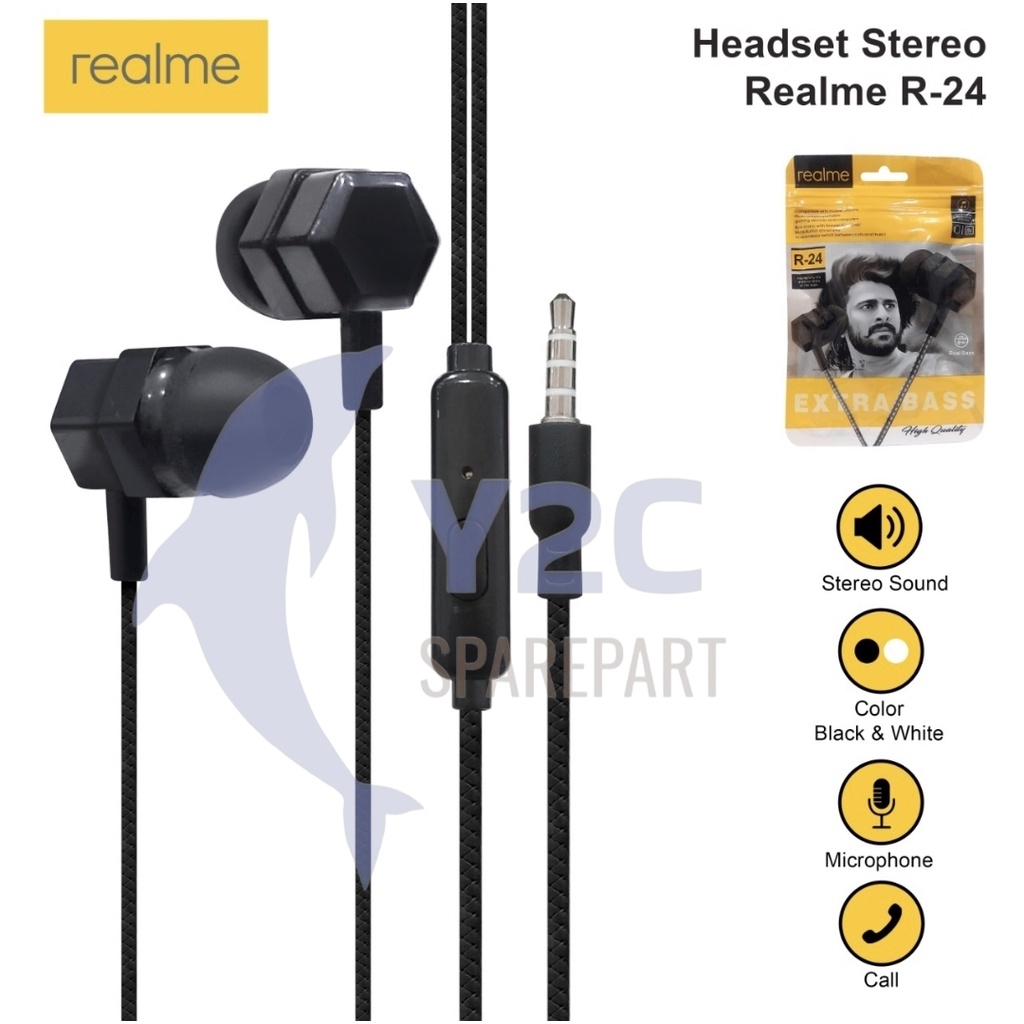 HANDSFREE REALME R24 MEGA BASS ORIGINAL OEM / EARPHONE HEADPHONE HENSET