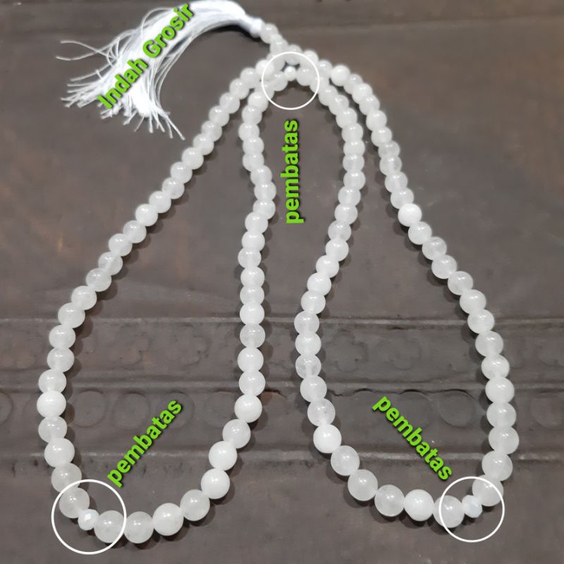 TASBIH BATU GIOK PUTIH SALJU 108BUTIR 8MM NATURAL