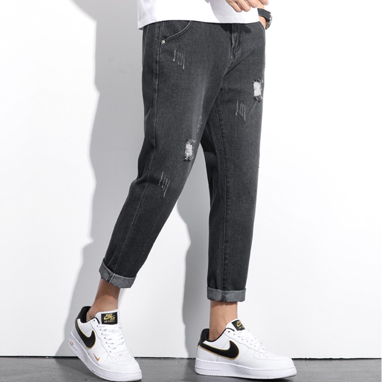 Celana jeans pria sobek tambal Celana jeans hitam pria Celana jeans pria slimfit celana jeans denim pria jeans cowok