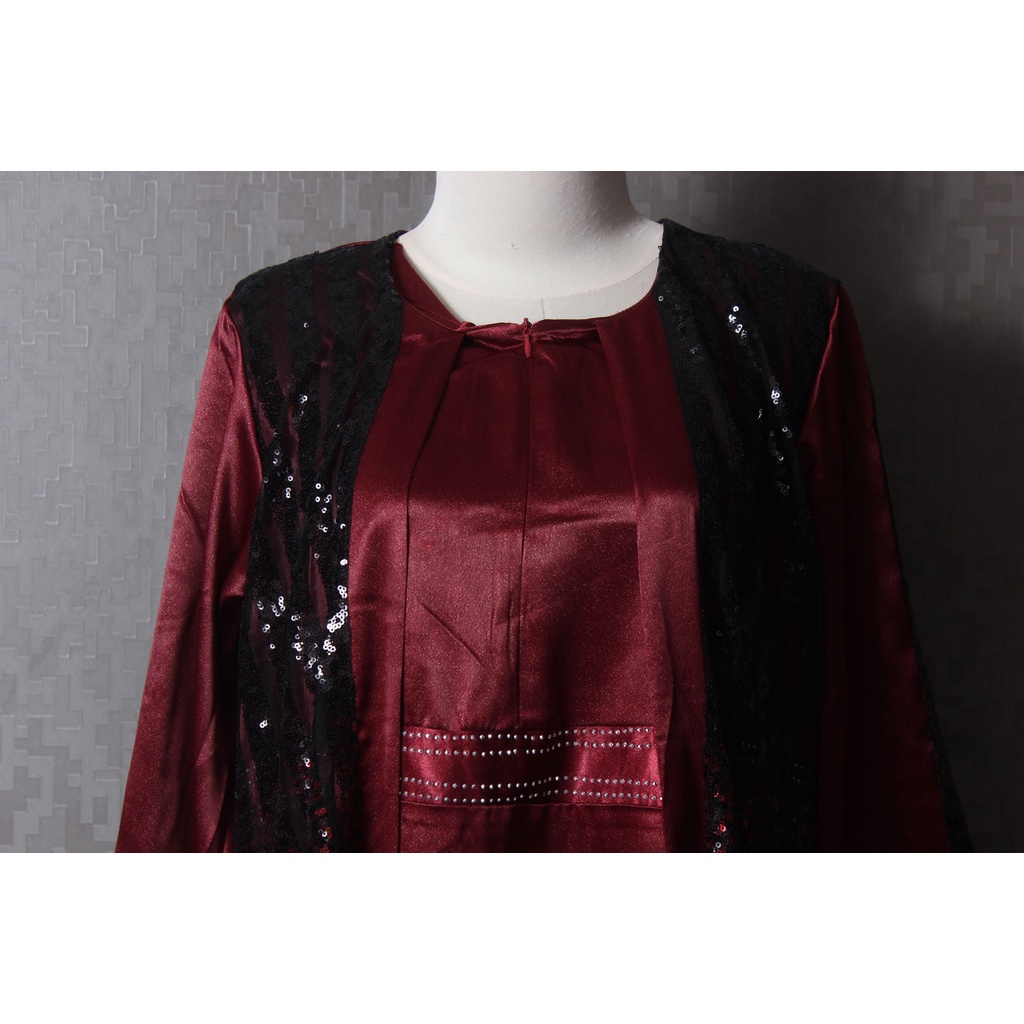 KAFTAN LACE SATIN SILK PREMIUM KAFTAN KONDANGAN MEWAH WARNA MERAH MAROON