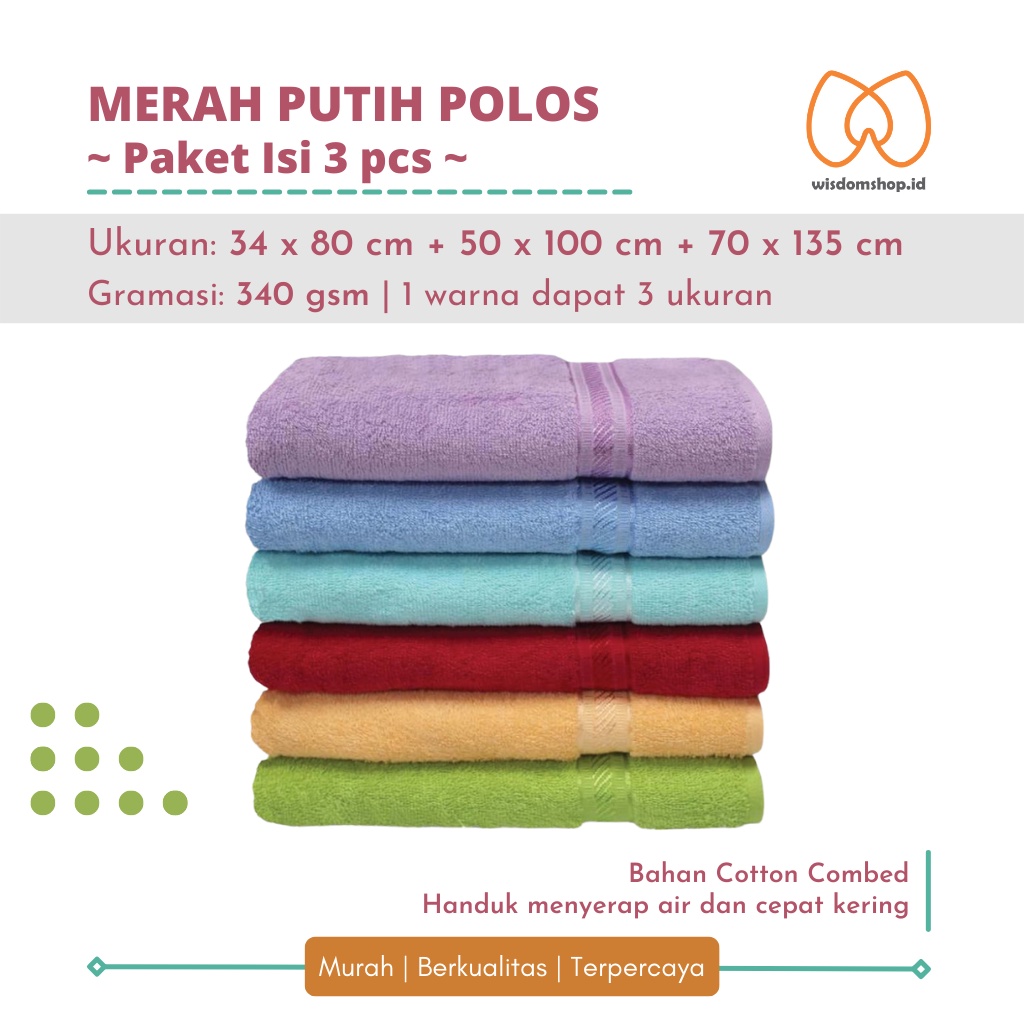 [WS] PAKET ISI 3 PCS (All Ukuran) Handuk Merah Putih Polos