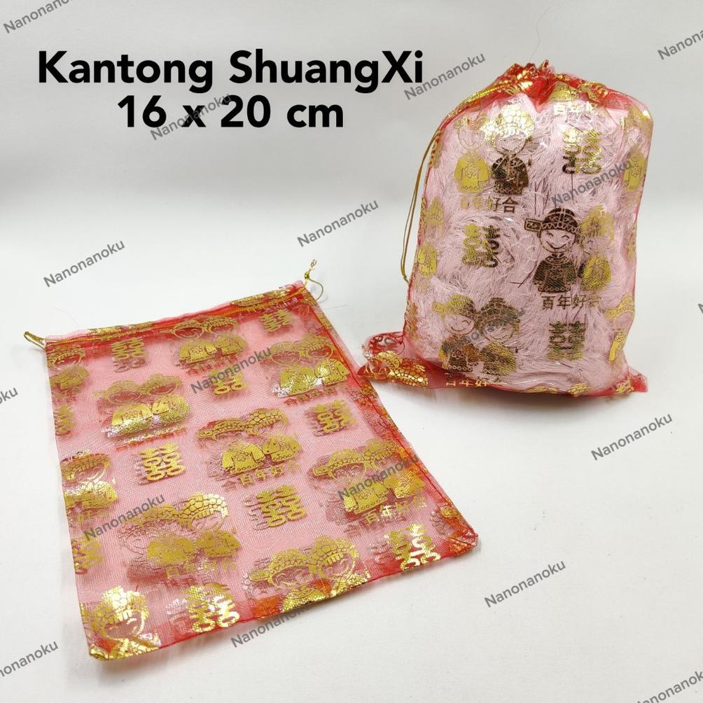 

[10 Buah] Kantong Tile Shuang Xi Hi Hok | Kantong Organdi Sangjit Permen Handuk Souvenir Pernikahan Pengantin