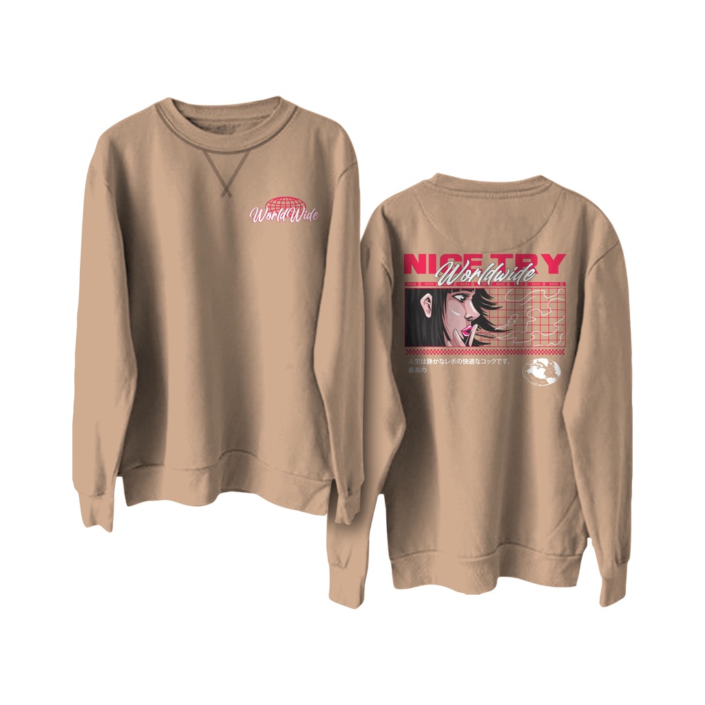 BRIGO Basic Sweatshirt NICE TRY II Sweater Crewneck Polos BRIGO X ANIME Sablon DTF Fleece Cotton II SIZE M-XXL (Pria &amp; Wanita) Free stiker&amp;Gantungan Kunci