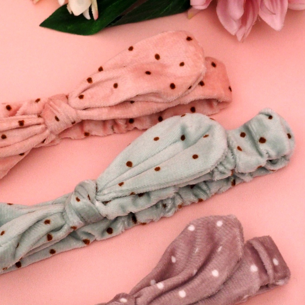 Bandana Bando Pita Motif Polkadot Warna Soft Headband Korea Bahan Lembut Aksesoris Rambut Wanita