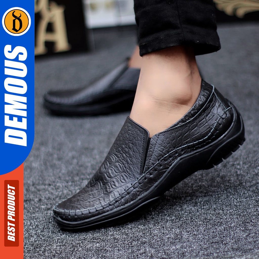 DEMOUS Croco - Sepatu Formal Pantofel Kulit Asli Slop Kerja Pria