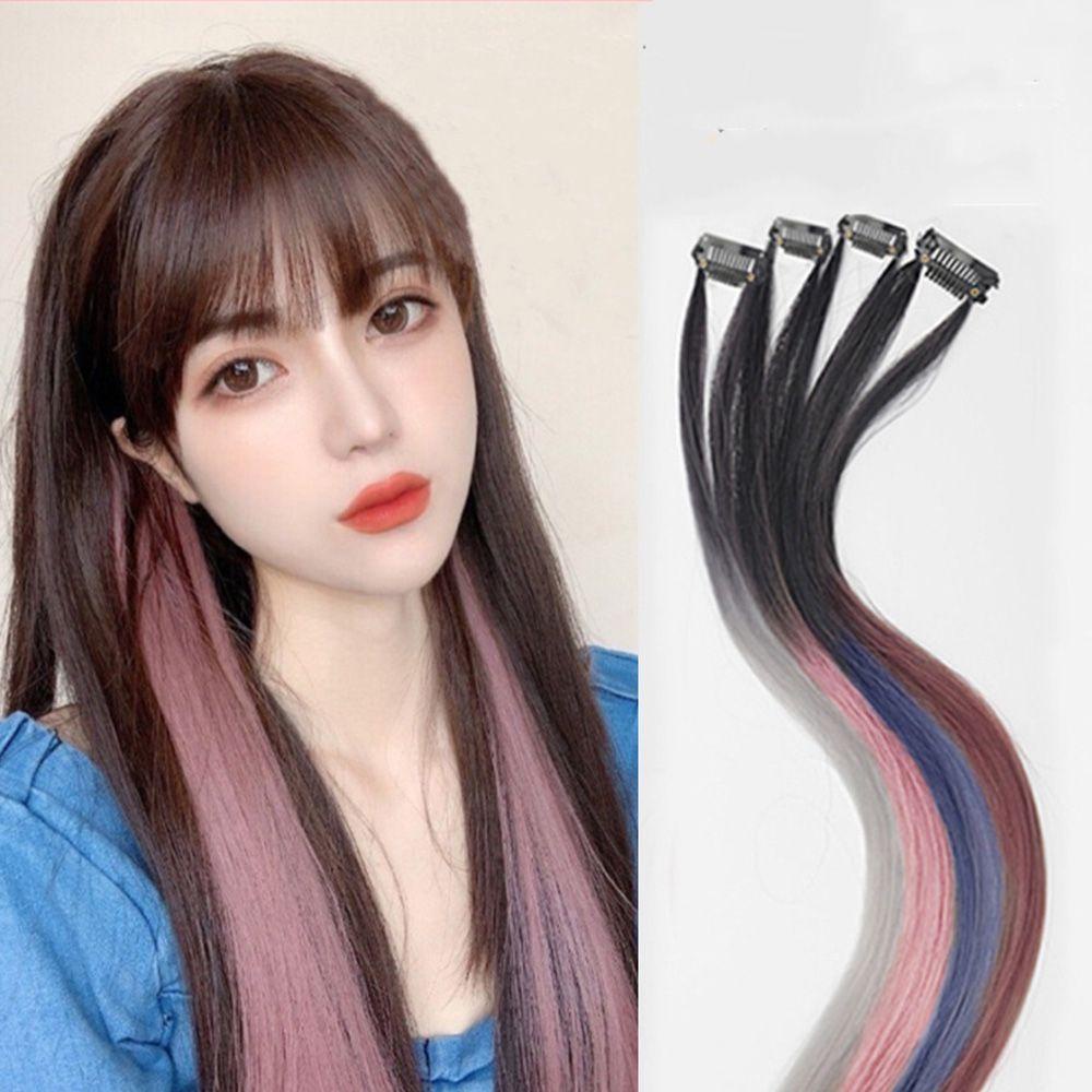 Needway   Wig Gantung Ear-dye Hadiah Lucu Jepit Rambut Warna Gradasi Untuk Gadis Anak Klip Samping Alat Ekstensi Rambut