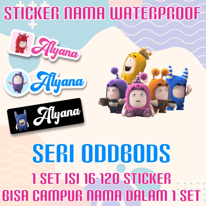 

[14-120 pcs] Sticker Nama Custom Oddbods