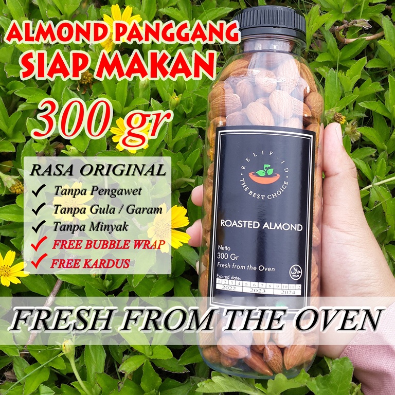 ROASTED ALMOND 300 gram - KACANG ALMOND PANGGANG KUPAS (BOTOL)