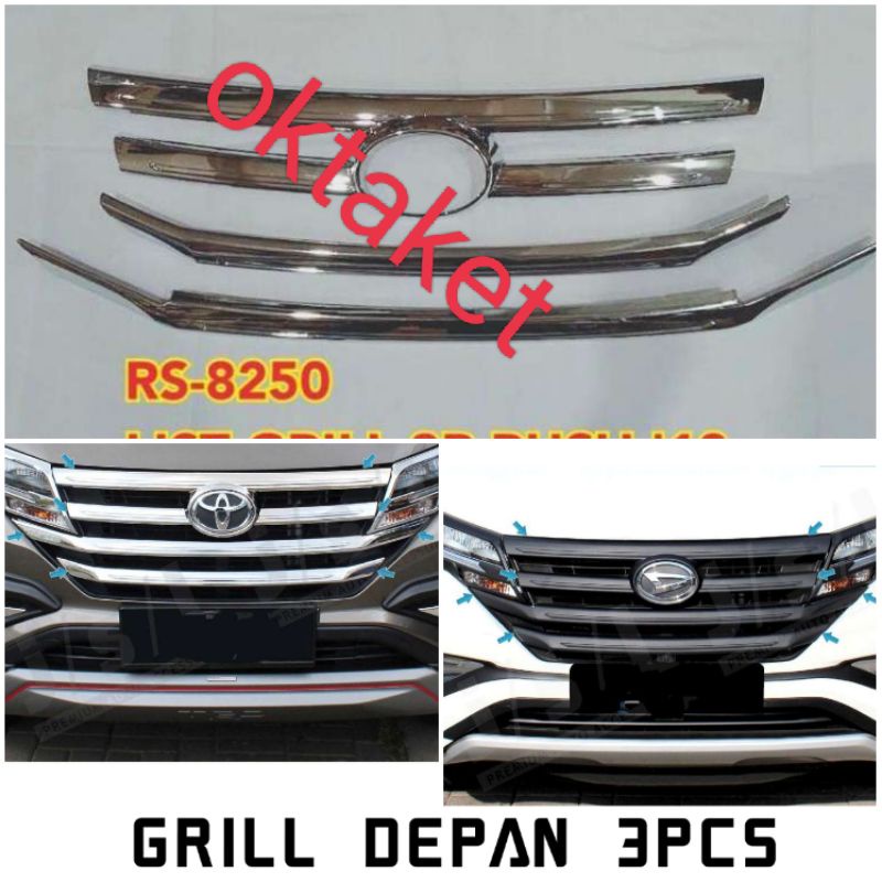 cover List grill depan 3pcs  all new rush Terios 2018 2019 2022 gr sport  chrome &amp; Hitam