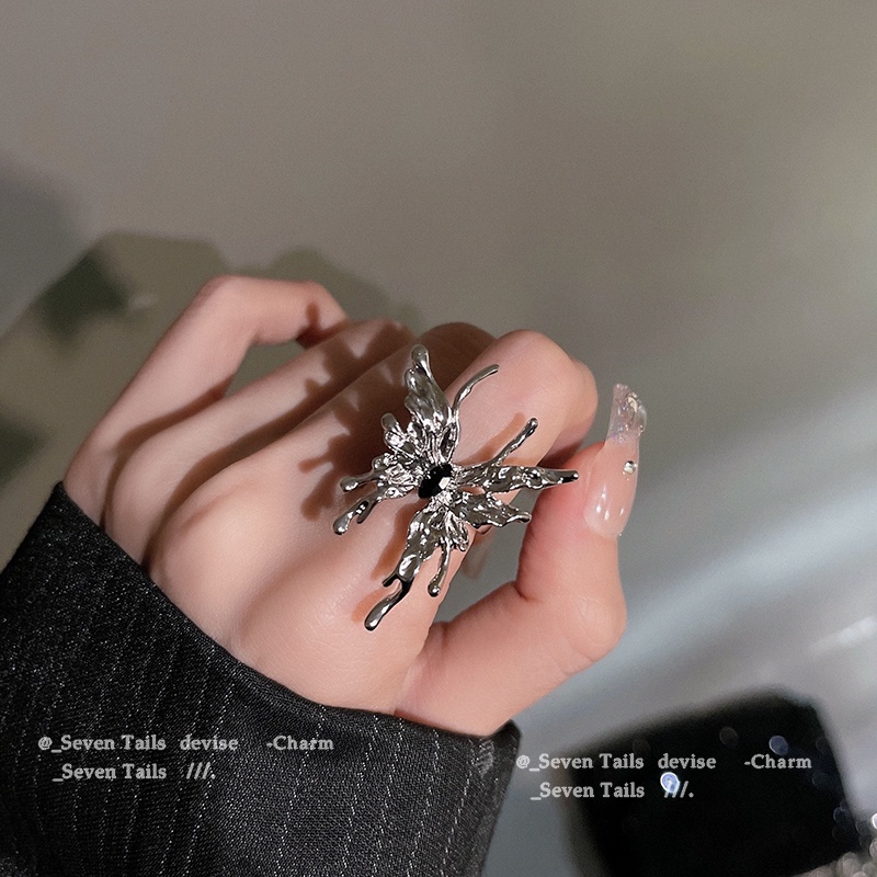 IFYOU Cincin Model Terbuka Desain Kupu-Kupu Warna Silver Gaya Vintage Korea Untuk Wanita