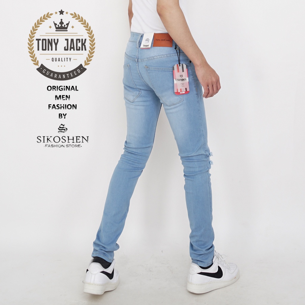 Celana Jeans Panjang Pria Sobek Lutut Ripped Jeans Original TONY JACK Jeans Slim Fit Skinny Jeans