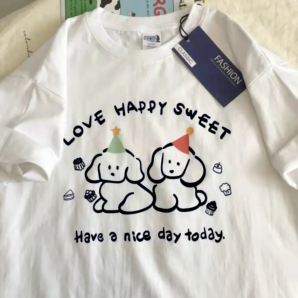 Kaos Atasan Wanita Warna Putih / T-shirt Original Print Korean / Baju Atasan Premium Oversize（Realpict）