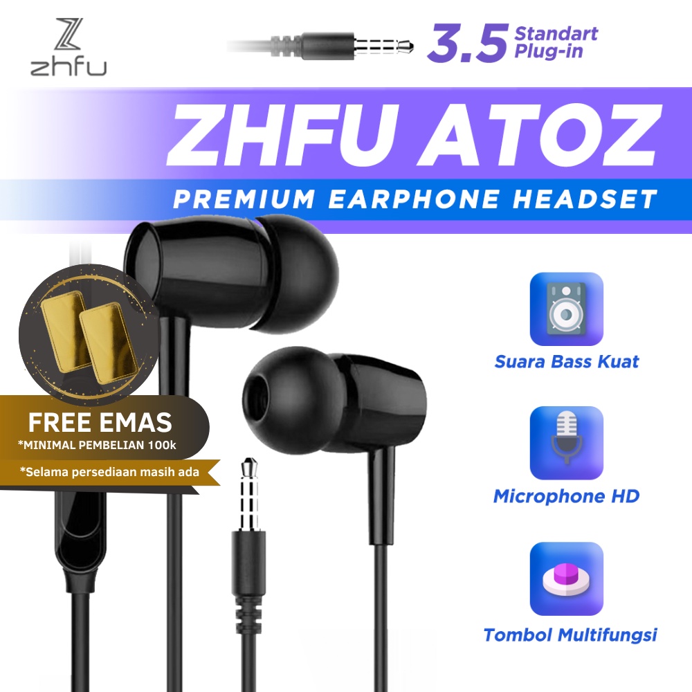 Zhfu Atoz Premium Earphone Headset Handsfree Heavy Bass