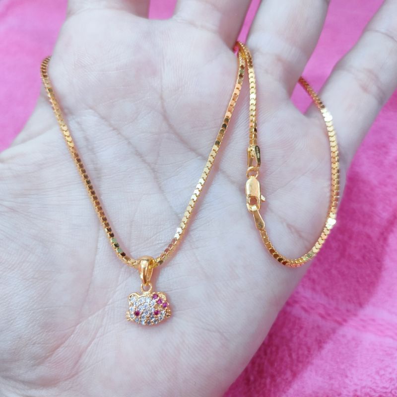 KALUNG ANAK MILANO + HELLO KITTY PERAK ASLI 925 LAPIS EMAS