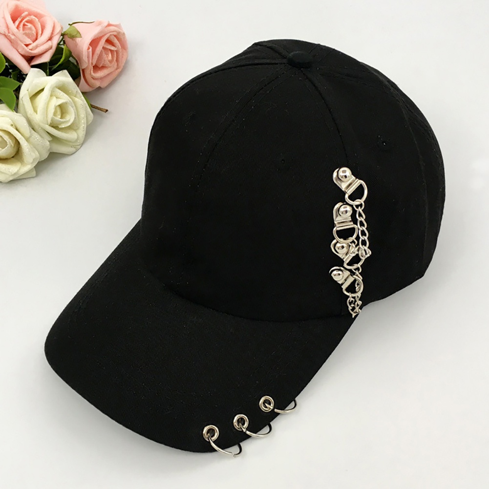 Topi Baseball Anti UV Aksen Ring Metal Gaya Hip Hop Untuk Wanita