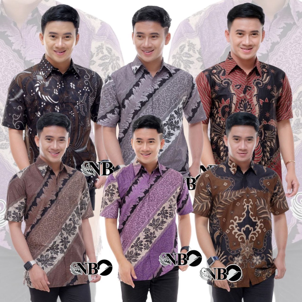 Baju Batik pria lengan pendek modern-RUZZA Batik Pria Lengan Pendek Motif Kembang Langit Sogan Kemeja Cowok Dewasa Size M L XL XXL Reguler fit